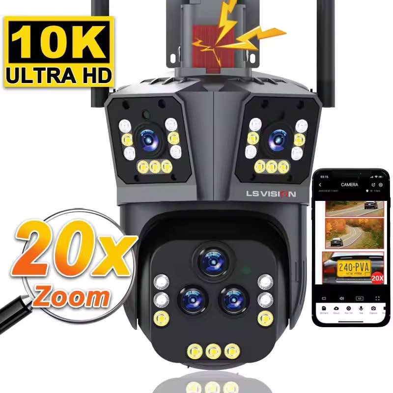 LS VISION Ultra 20MP 10K WIFI Surveillance Camera Outdoor Five Lens Camera PTZ 20X Zoom Smart Home AI Human Tracking Wireless CC