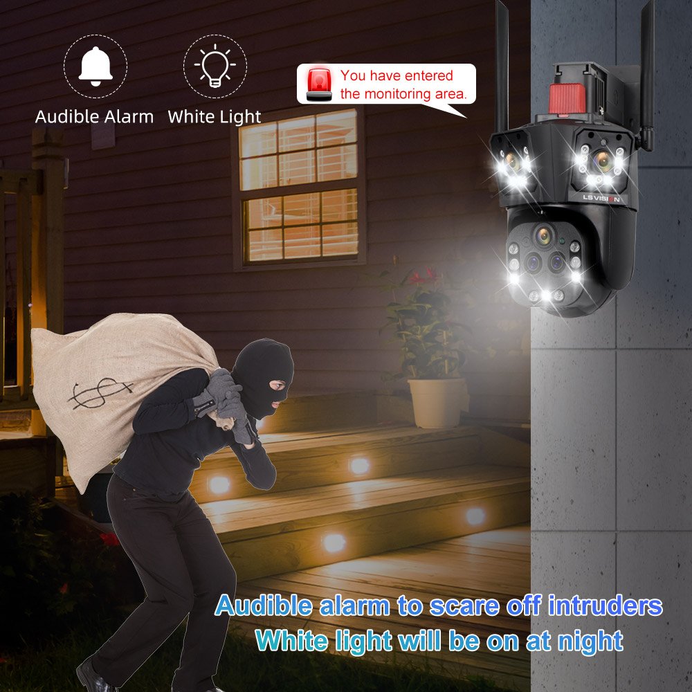 LS VISION Ultra 20MP 10K WIFI Surveillance Camera Outdoor Five Lens Camera PTZ 20X Zoom Smart Home AI Human Tracking Wireless CC