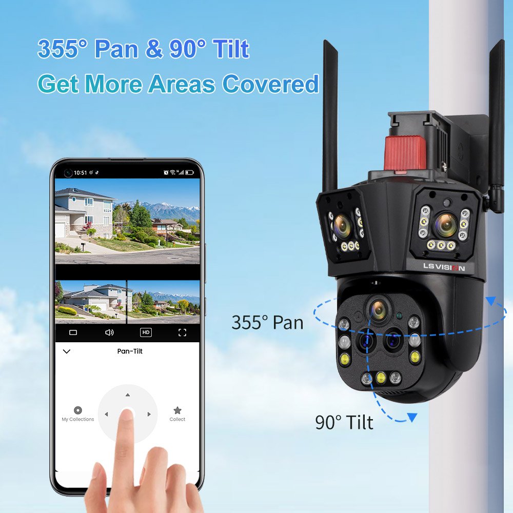 LS VISION Ultra 20MP 10K WIFI Surveillance Camera Outdoor Five Lens Camera PTZ 20X Zoom Smart Home AI Human Tracking Wireless CC