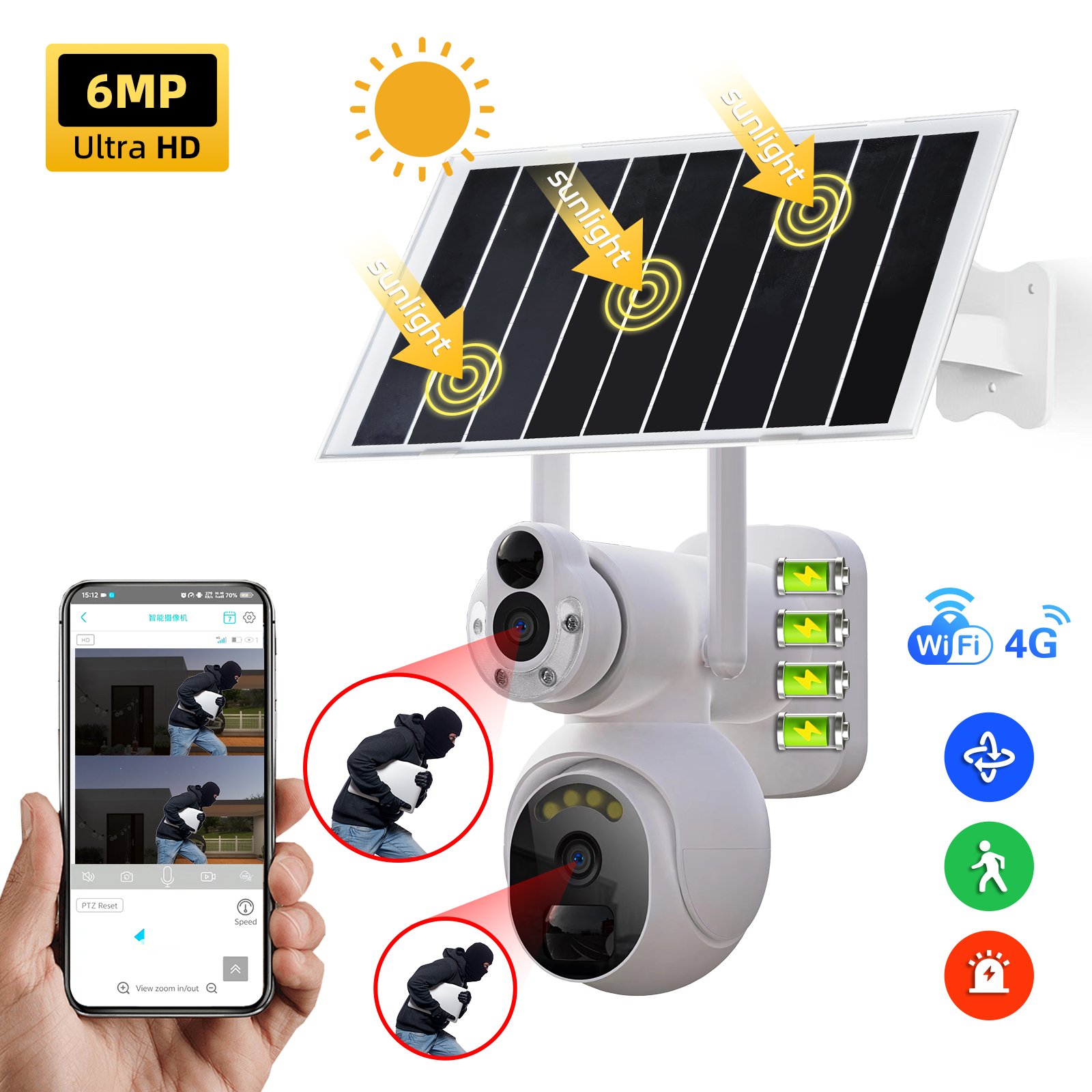 Solar Camera 4G Sim Card 6MP Dual Lens Smart wifi 360 PTZ Wireless Outdoor CCTV camera Home security cameras system