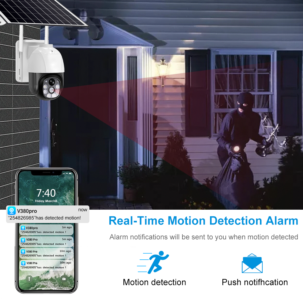 Yida Wireless Wifi Camera Waterproof 360 Motion Detect Auto Tracking Solar Sim Card Low-Power Battery Network Solar CCTV Camera