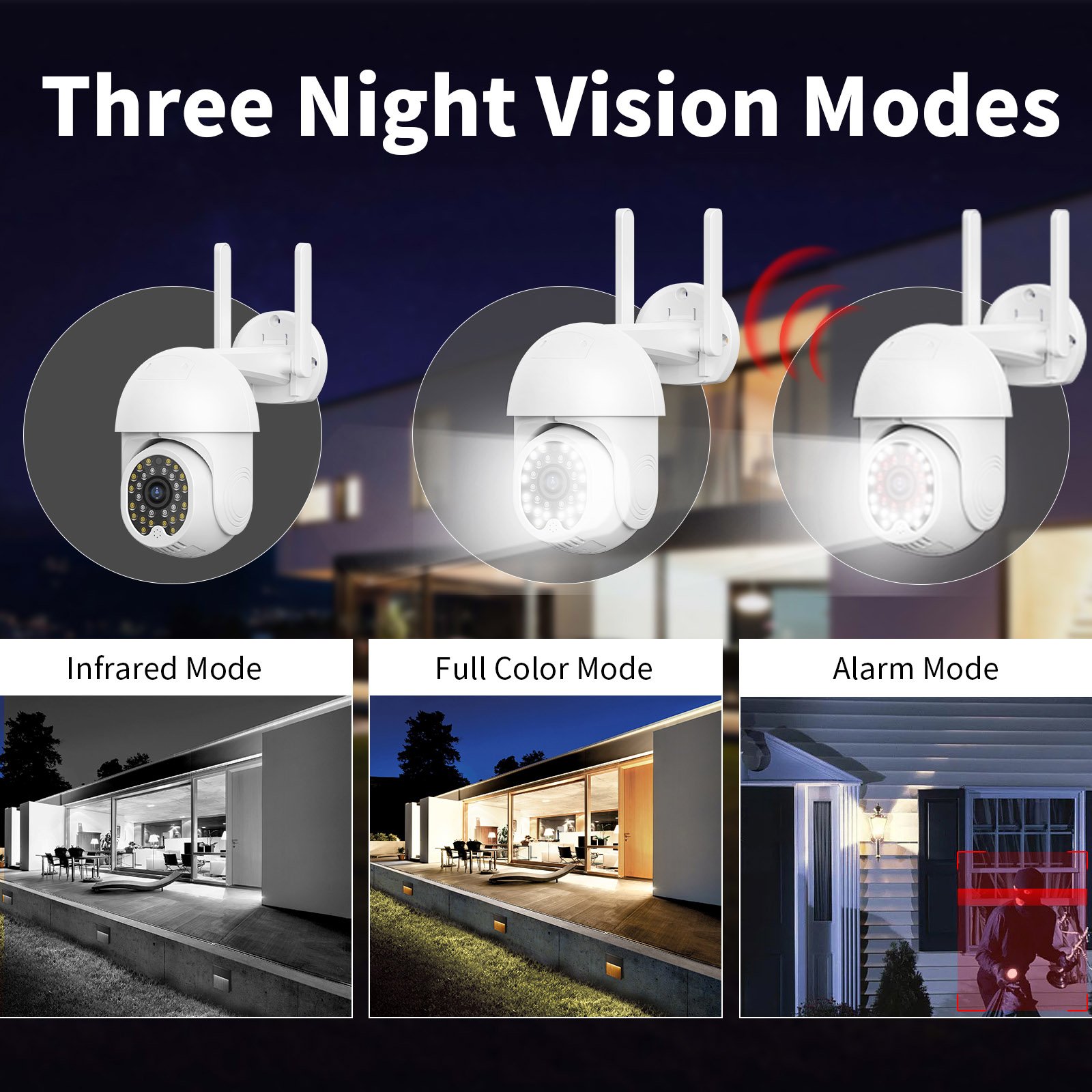 Camera CCTV Outdoor WiFi PTZ Alarm Light Audio 5dB Antenna 2K Waterproof Monitor Outdoor Security Wifi CCTV camera