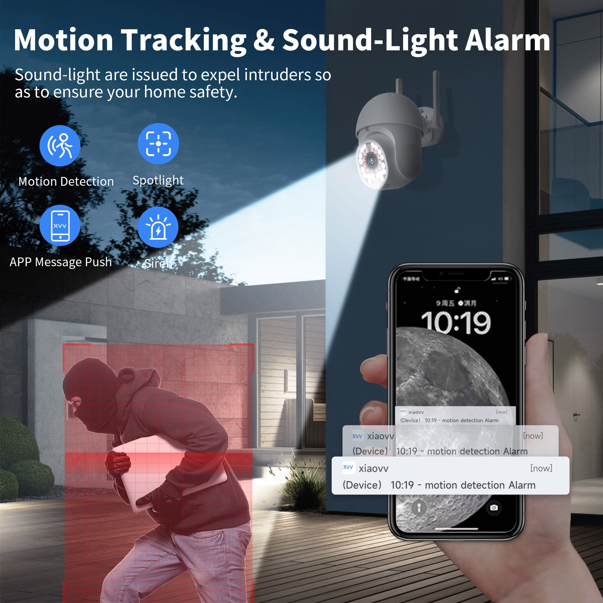 Camera CCTV Outdoor WiFi PTZ Alarm Light Audio 5dB Antenna 2K Waterproof Monitor Outdoor Security Wifi CCTV camera