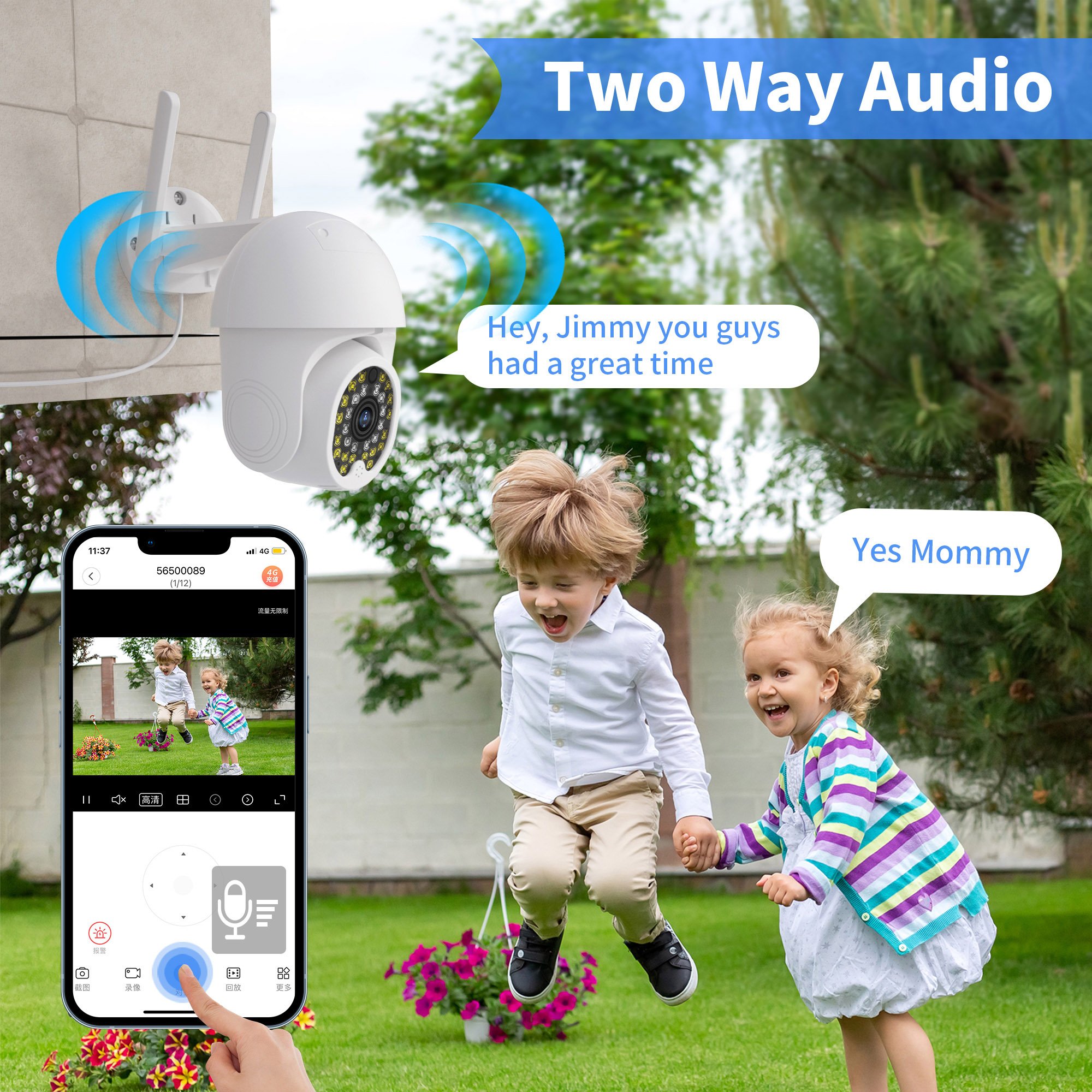 Camera CCTV Outdoor WiFi PTZ Alarm Light Audio 5dB Antenna 2K Waterproof Monitor Outdoor Security Wifi CCTV camera