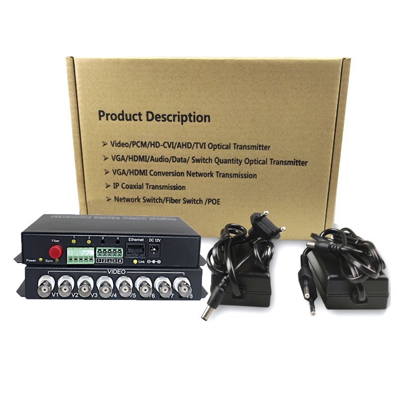 8 Channel BNC Fiber Optic Video/Ethernet/Data Multiplexer BNC Media Converter For Analog Camera/IP Camera CCTV System