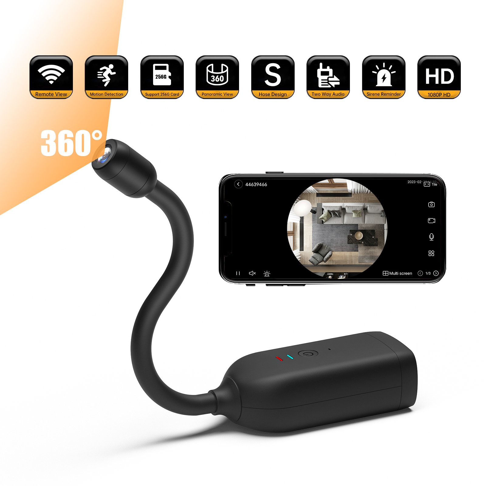 QJ700 WIFI Panoramic Gooseneck Camera 1080PWireless Probe Prompt Motion Alarm Smart IP Camera CCTV Security Battery Camera