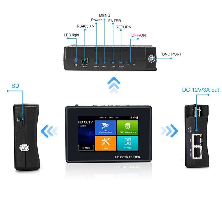 4" H.265 IP CCTV TESTER Camera 8MP AHD/TVI / CVI POE output IPC Security Camera Network Cable Test HD Analog CCTV Tester