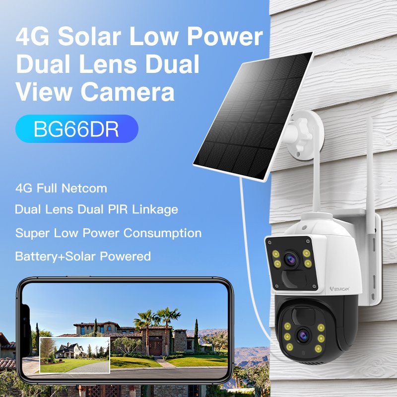VSTARCAM BG66DR 4g zoom dual lens camera battery solar power charge camera support Auto human tracking Dual light 4g network cam