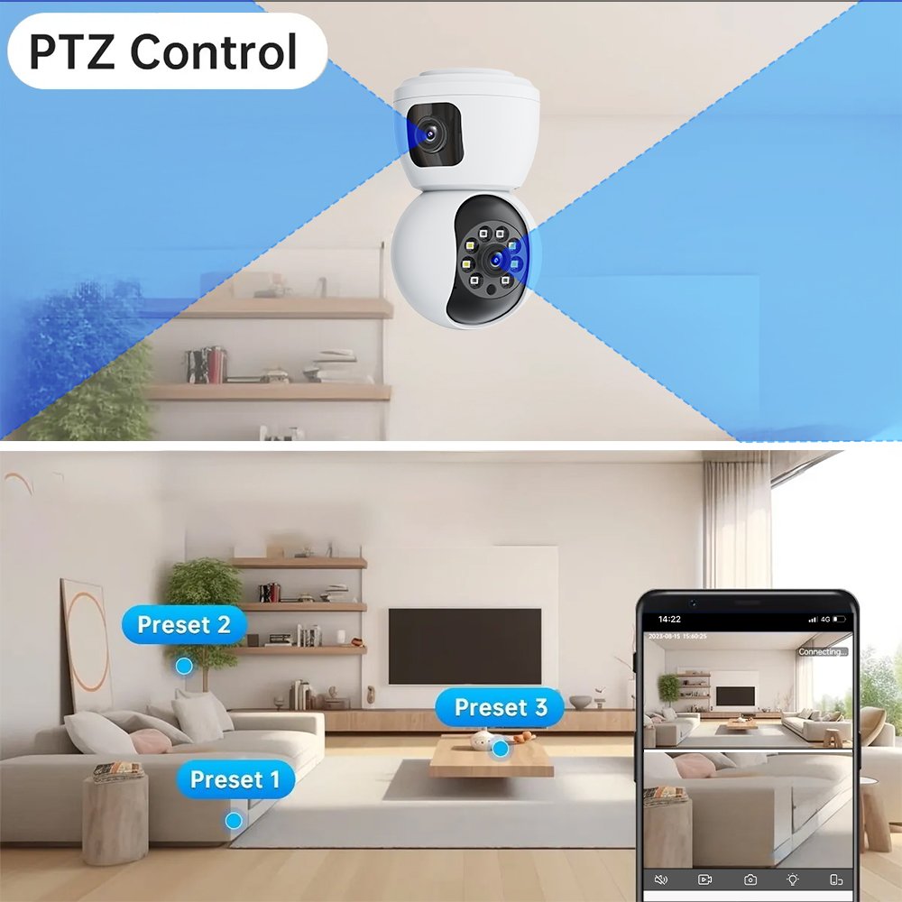 L 4MP PTZ Camera Dual Lens Security Wireless Wifi Camera With Phone APP Two-way Audio Baby Pet Monitor Care Cam Pro