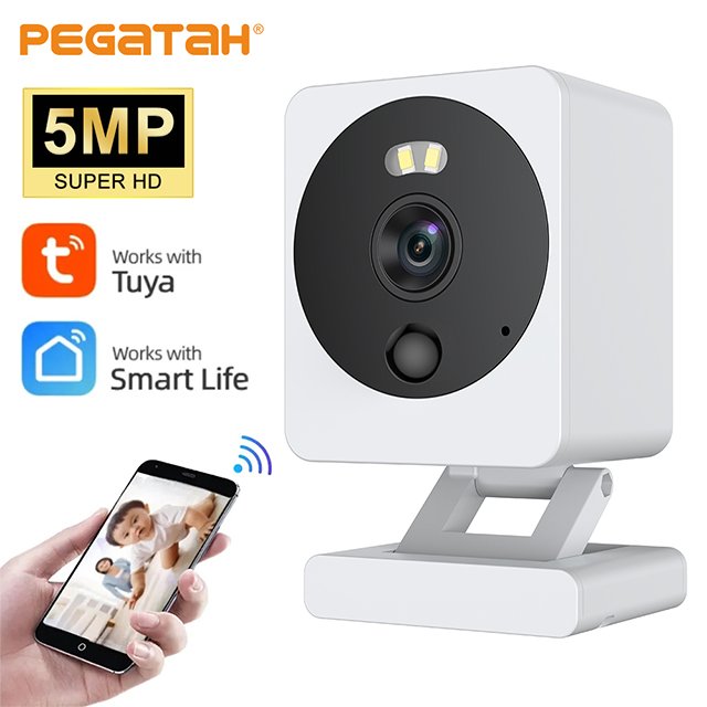 New 5MP Tuya Wifi Mini Indoor Security Camera Smart Home Baby Monitor Night Vision Wireless CCTV Two Way Audio AI-Network Camera