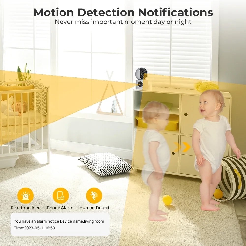 X One Camera with Two 2MP Lens Motion Detection WIFI Baby Monitor Baby Care Camera AI Human tracking and two-way voice