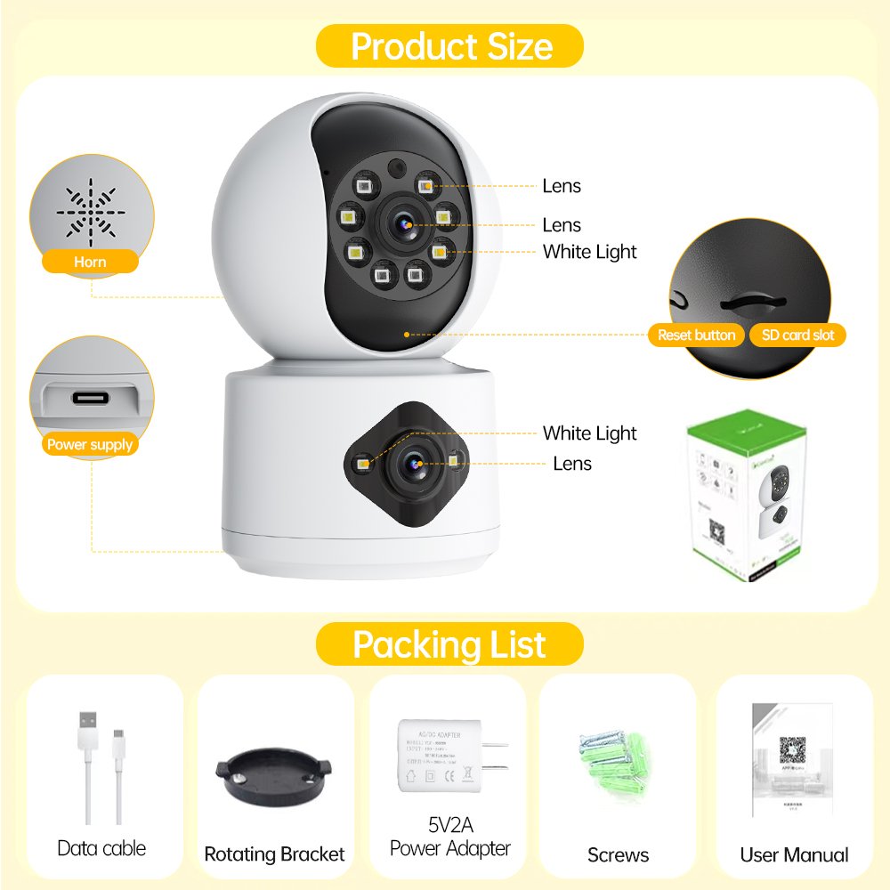 X One Camera with Two 2MP Lens Motion Detection WIFI Baby Monitor Baby Care Camera AI Human tracking and two-way voice