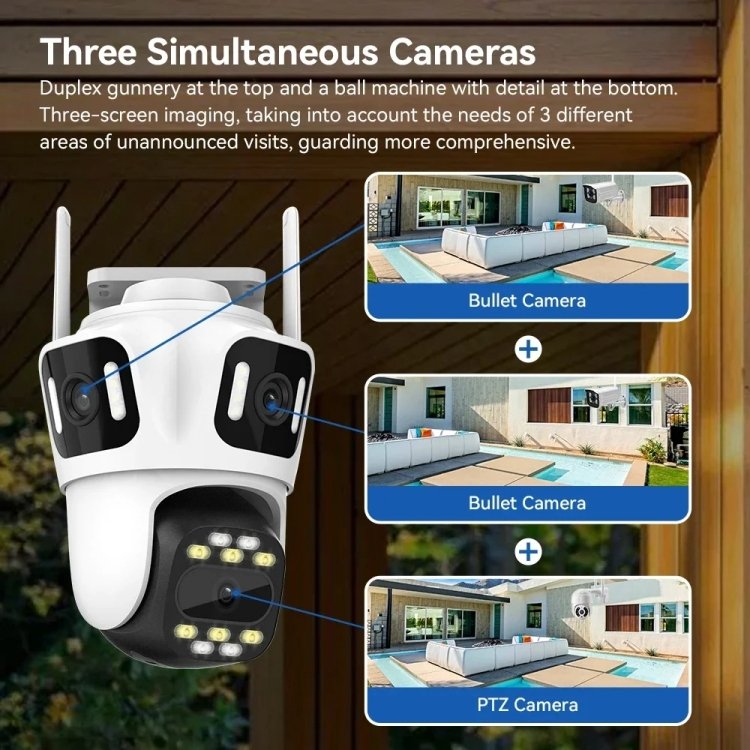 8Mp Outdoor Wireless IP CCTV Camera ICsee Wifi Dual Ball Machine Linkage 4K Night Vision Indoor Network Camera with Ptz Function