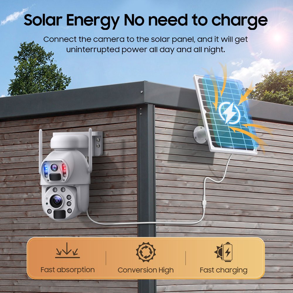 Custom logo full HD 6MP PTZ CCTV 4G SIM Card Solar WiFi Camera 20X Zoom Dual Lens Network Solar Battery Floodlight Camera