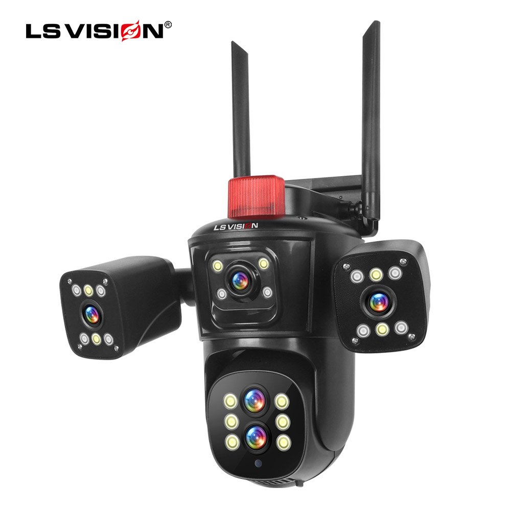 LS VISION 8MP WiFi Camera Outdoor 10X Zoom Four Lens Three Screen Security Camera Video CCTV AI Tracking Wide Angle