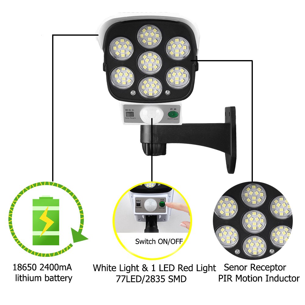 Best-selling solar waterproof wall light analog camera Solar LED light motion sensor Solar light with remote control