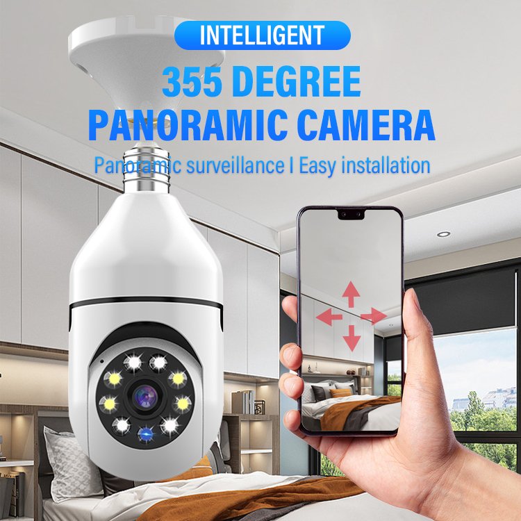 Panoramic 1080P E27 bulb camera PTZ Auto tracking Wireless 360 degree rotating IR night vision bulb camera