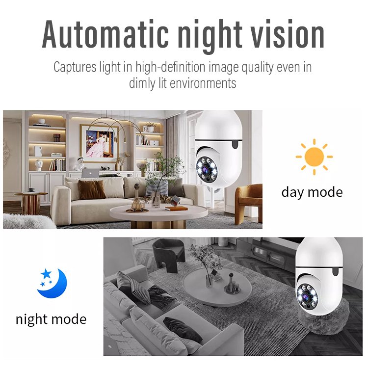 Panoramic 1080P E27 bulb camera PTZ Auto tracking Wireless 360 degree rotating IR night vision bulb camera