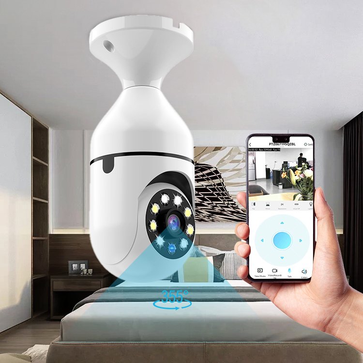 Panoramic 1080P E27 bulb camera PTZ Auto tracking Wireless 360 degree rotating IR night vision bulb camera
