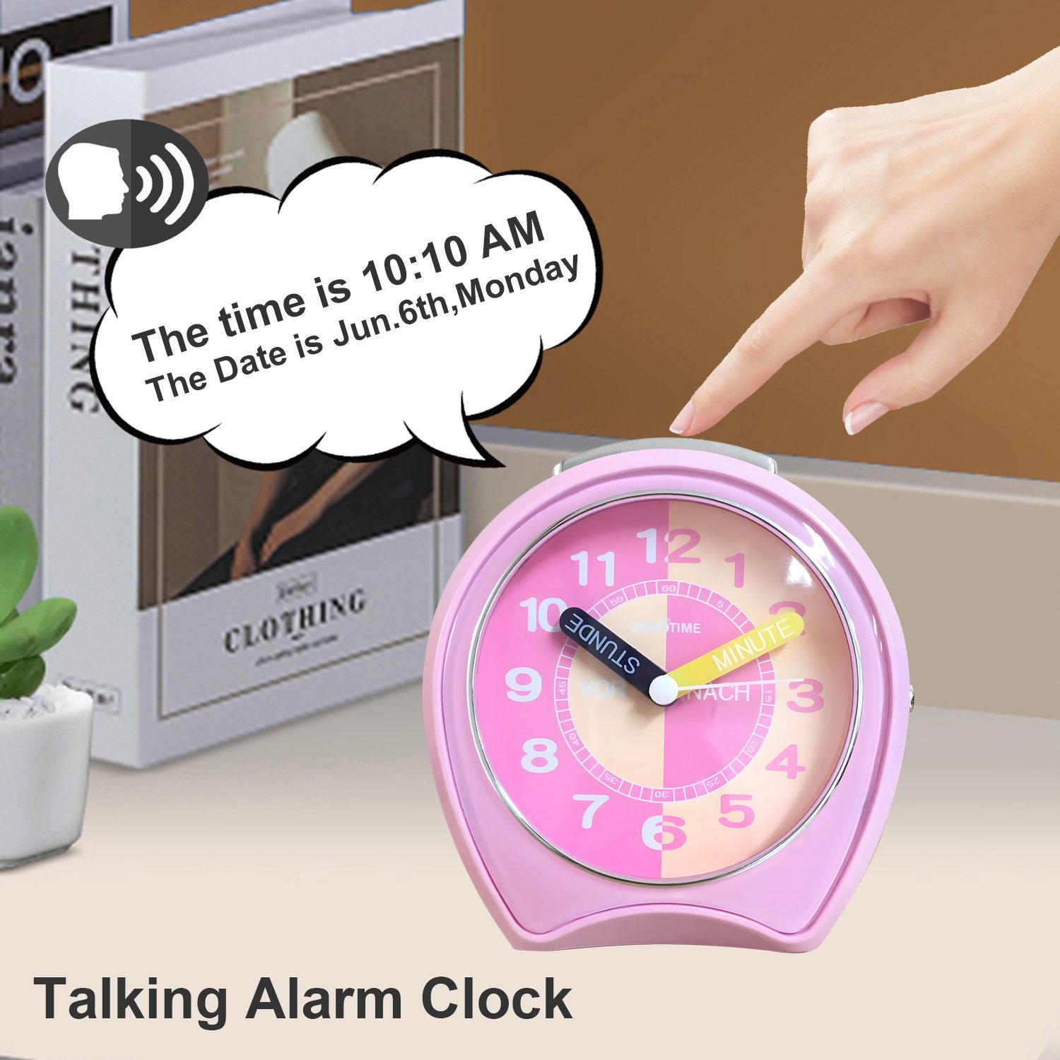 English French Italian Talking Alarm Clock Speaks the time and date with clear and loud voice for Blind and Visually Impaired