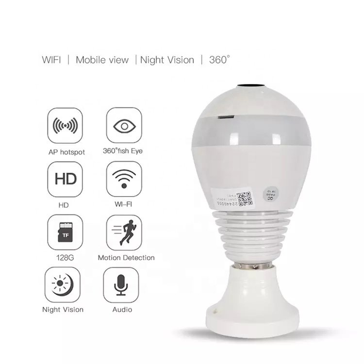 QZT Wireless Ip Camera Bulb Light Wifi Fisheye 5MP 360 Degree Mini Camera Home Security Wifi Panoramic Camera Lamp