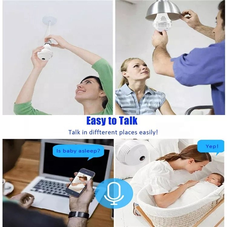 QZT Wireless Ip Camera Bulb Light Wifi Fisheye 5MP 360 Degree Mini Camera Home Security Wifi Panoramic Camera Lamp