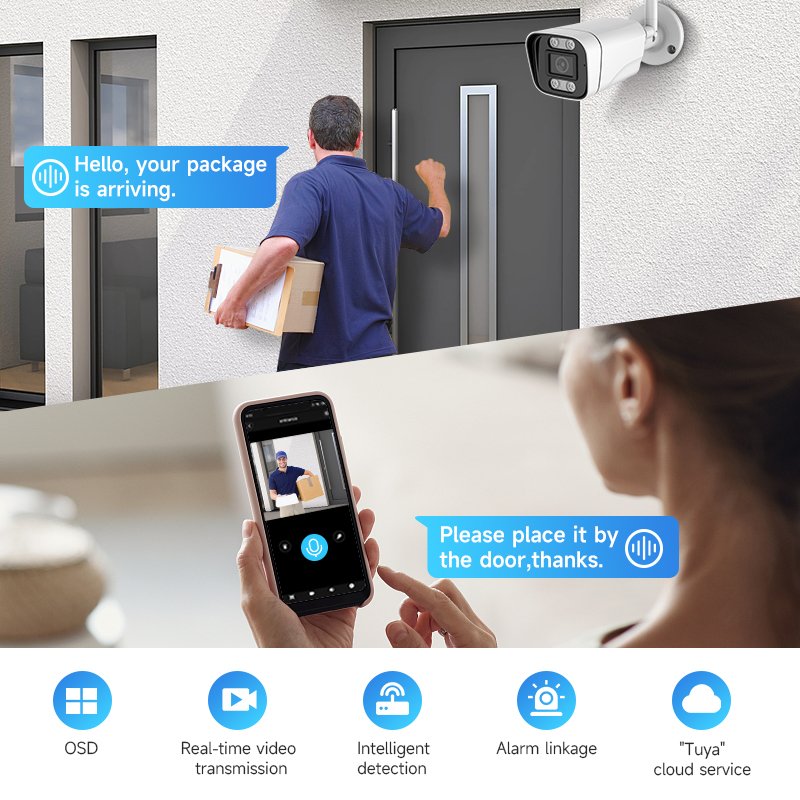 Outdoor Wireless 4mp Tuya App Surveillance Wifi Smart Bullet Network Camera Cctv Human Detection Security Cameras de Seguridad