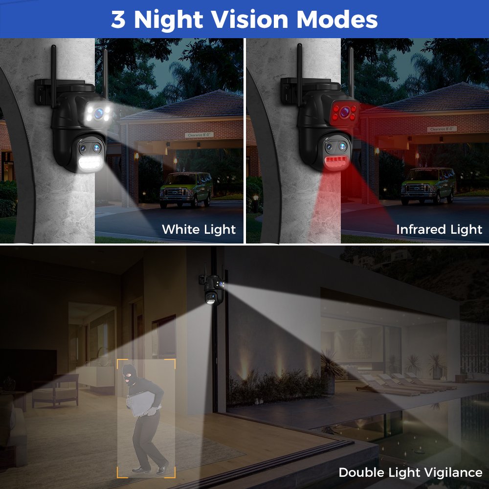 Dual lens 8X Zoom Black 9MP 2P2 IP Color Night Vision Outdoor Network Ptz Dome WiFi Wireless Camera