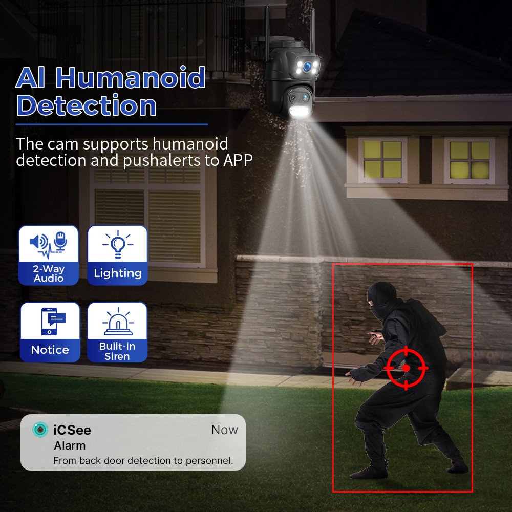 Dual lens 8X Zoom Black 9MP 2P2 IP Color Night Vision Outdoor Network Ptz Dome WiFi Wireless Camera