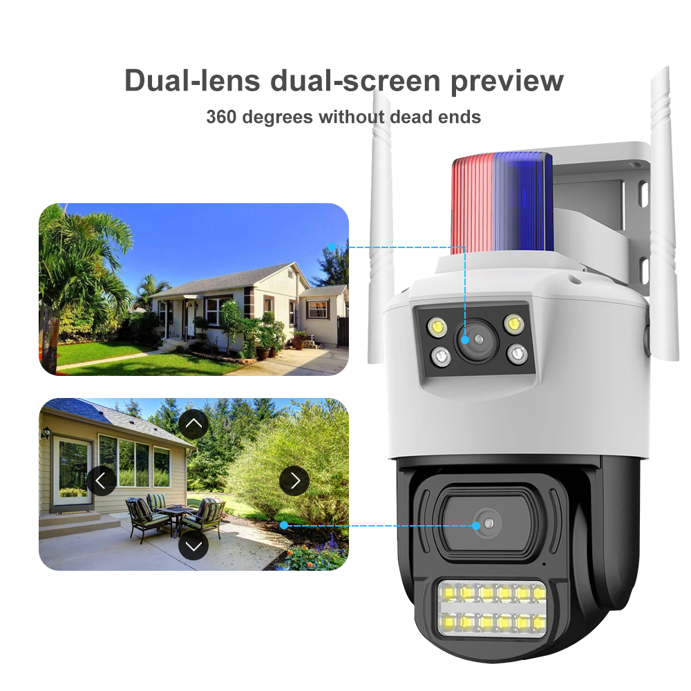 Smart Camera Dual Lens Siren Alarm Ptz 4g Camera Outdoor Security Camera