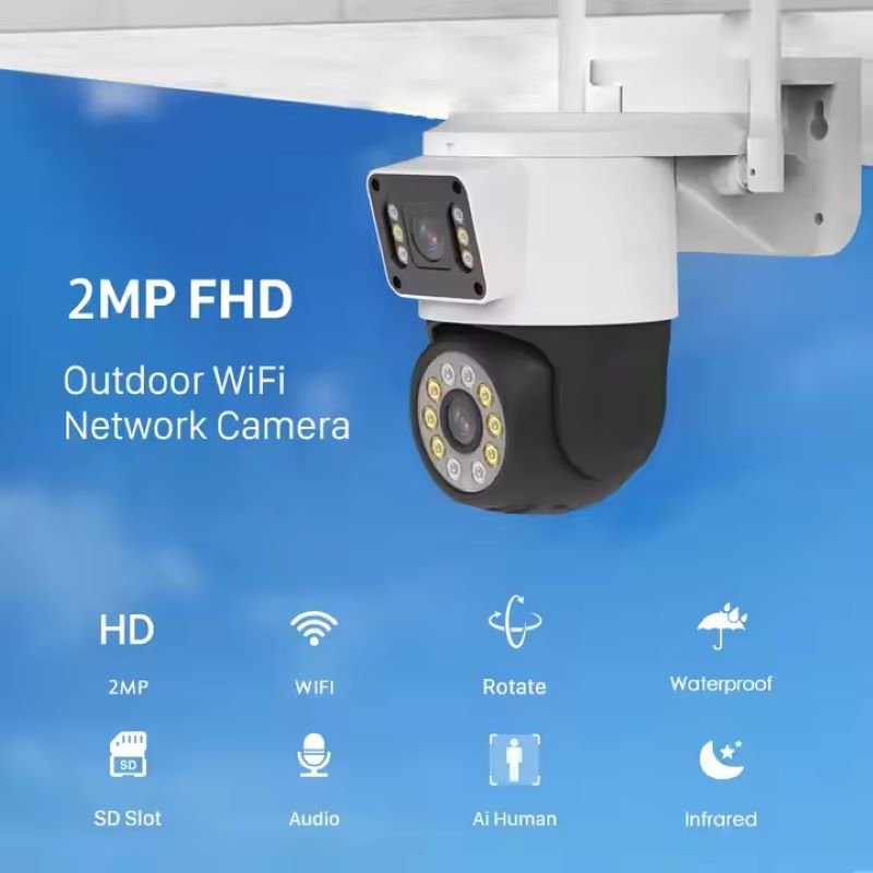 Wifi PTZ dual lens camera Two-way audio motion detection home CCTV monitoring IP network camera