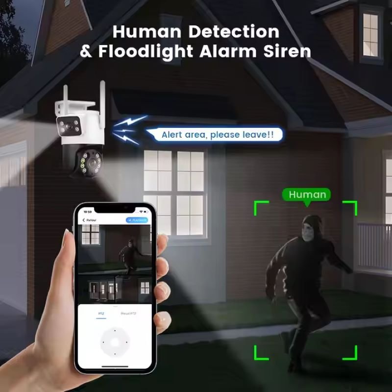 Wifi PTZ dual lens camera Two-way audio motion detection home CCTV monitoring IP network camera