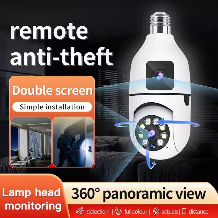 64GB E27 Dual Lens Full Corlour Night Vision Wifi Smart Home Wireless Security Camera Two Ways Audio Remote Bulb IP PTZ Camera