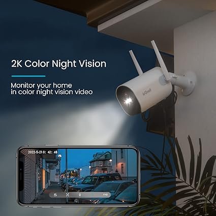 Wakiya 2K Solar Camera with Spotlight & Siren, AI Detection for Security,3MP Color Night Vision/2-Way Talk/Compatible with Alexa
