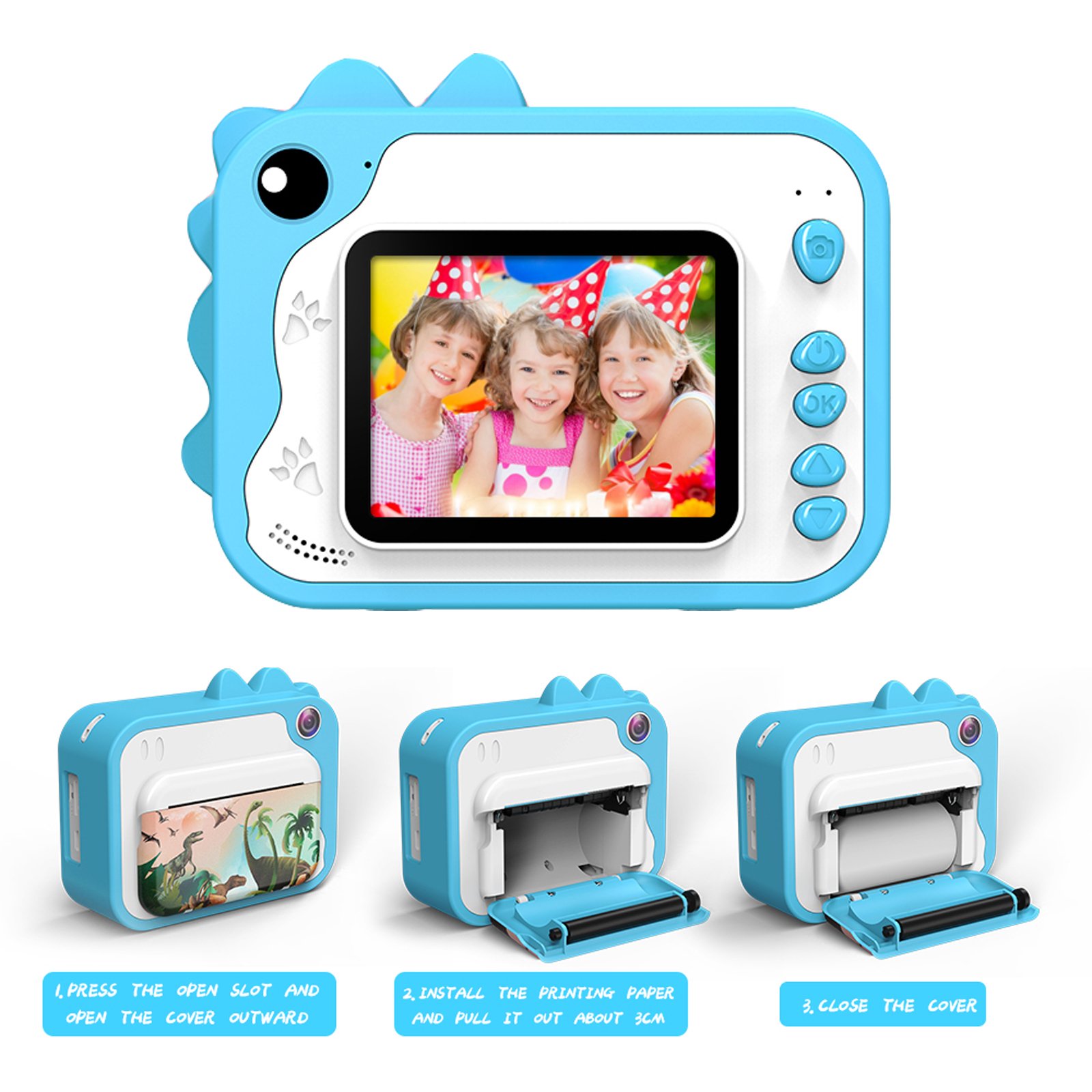 High Quality Mini Camera Printer Kids Instant Print Safety Features 1080p Video 32GB Built-in CMOS Selfie Recording Game TF