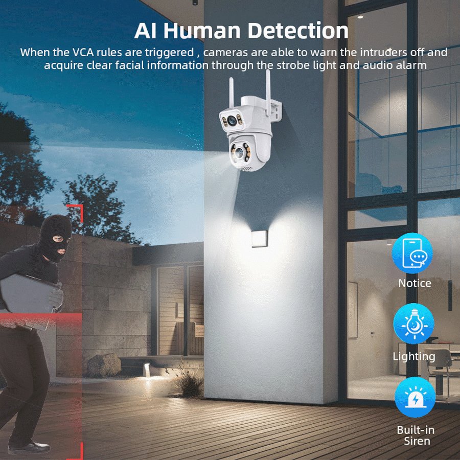 6MP Wireless Ip Home Security Cameras Ptz Dual Lens Human Detect Auto Tracking Outdoor Cctv Surveillance Gun Ball Camera