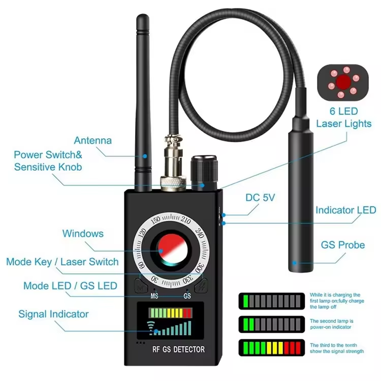 GPS Signal Lens Tracker Mini Hidden Camera Detector Portable Lens Finder GSM Spy Bug Detector