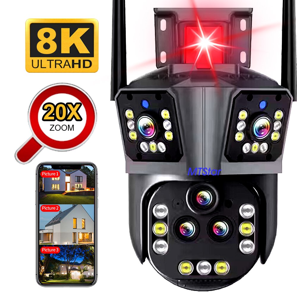 HD multi-lens 360 degrees viewing angle ptz camera support wired/wireless WIFI 20MP ultra-high-definition camera