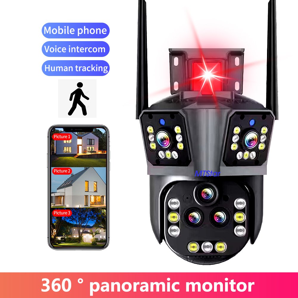 HD multi-lens 360 degrees viewing angle ptz camera support wired/wireless WIFI 20MP ultra-high-definition camera