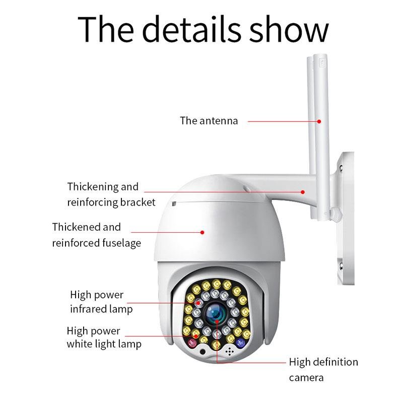 PoE Wireless Network Full-Color Night Vision PTZ Camera AI Technology Indoor Outdoor Monitoring CMOS Sensor NVR SD Card Cloud
