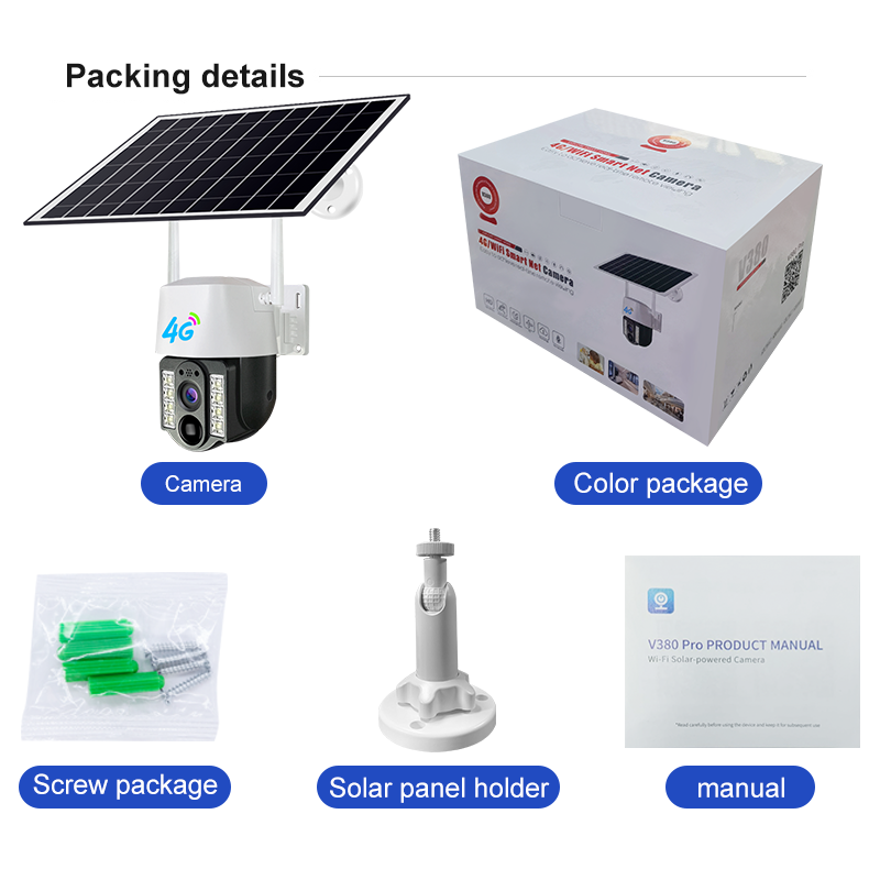 Yida 2025 New Style Dual Lens Solar Security Camera Powered Battery Wireless Network Camera V380 5MP 4G with IP66 Night vision