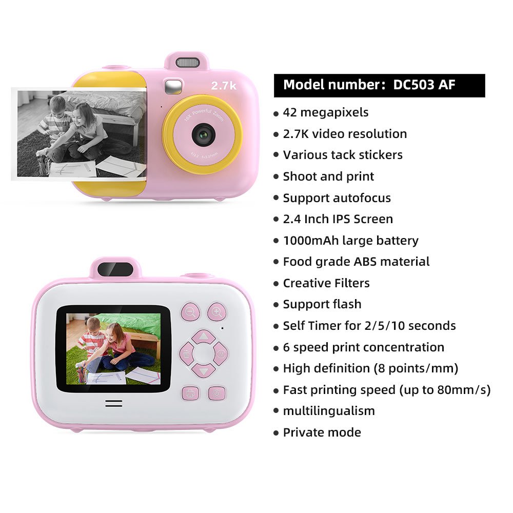 Auto Focus Mini Camera Printer Instant Photo Camera Kids Instant Camera with Printer