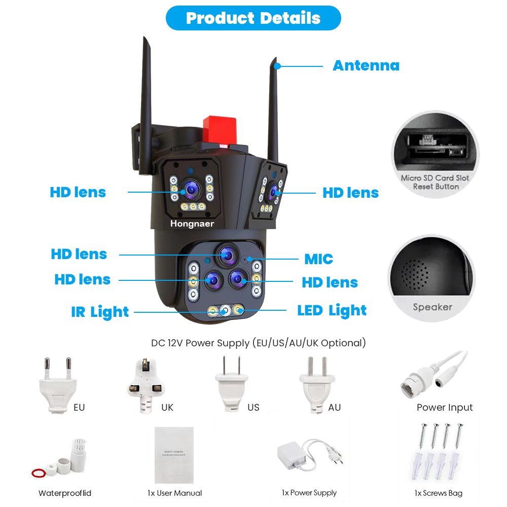 New Night Vision 20MP 5 Lens 20X Zoom Home Use Wireless WiFi Network PTZ IP Camera IPC360 Home Outdoor WiFi Security CCTV Camera