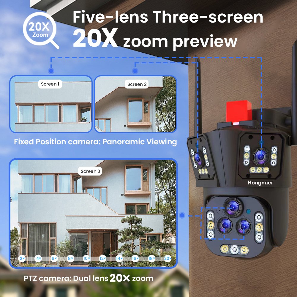 New Night Vision 20MP 5 Lens 20X Zoom Home Use Wireless WiFi Network PTZ IP Camera IPC360 Home Outdoor WiFi Security CCTV Camera