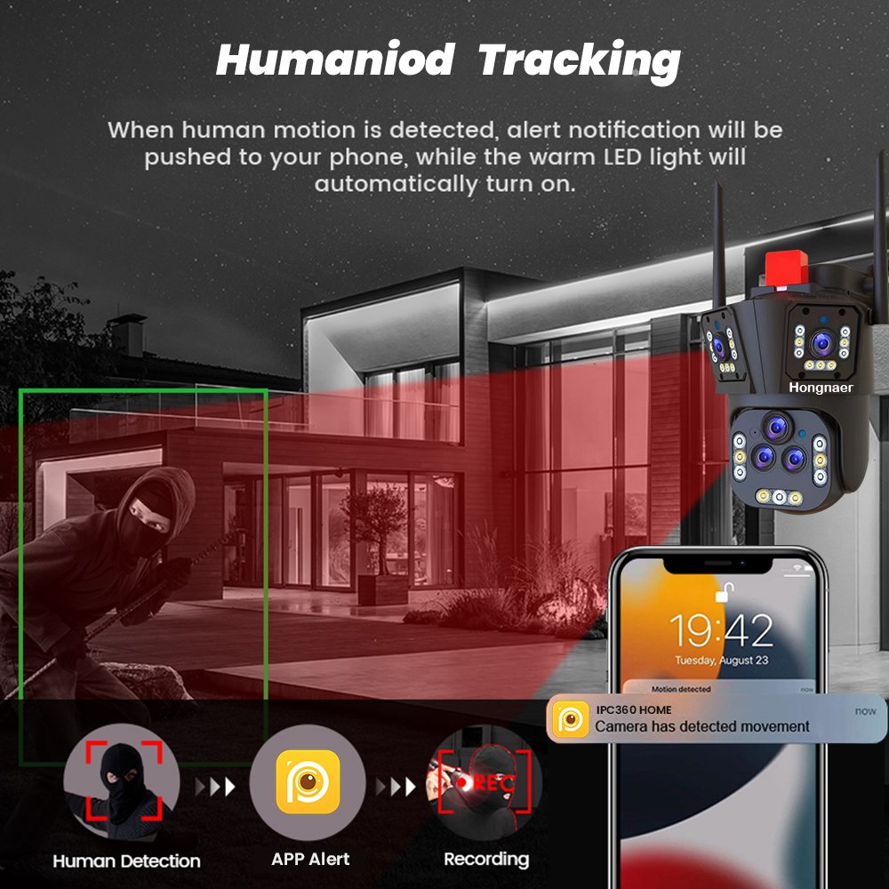 New Night Vision 20MP 5 Lens 20X Zoom Home Use Wireless WiFi Network PTZ IP Camera IPC360 Home Outdoor WiFi Security CCTV Camera