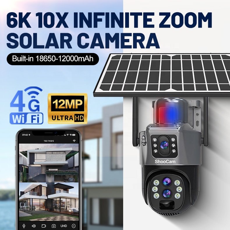 V380 10x Optical Zoom Solar Camera Security 8mp Motion Detection Auto Tracking Ptz Wifi Solar Cctv Camera 4g Sim Card 4k