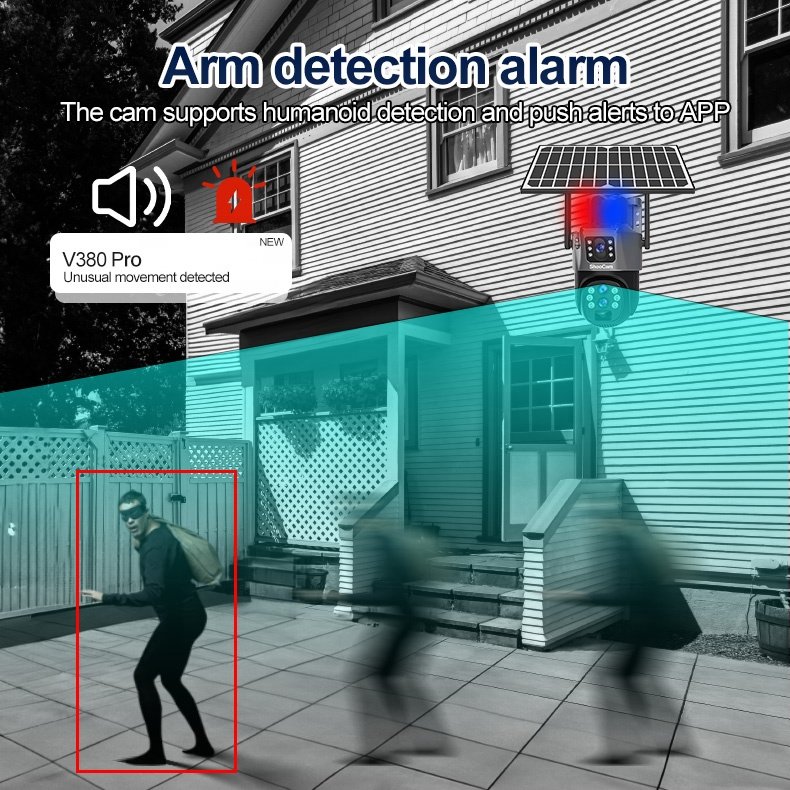 V380 10x Optical Zoom Solar Camera Security 8mp Motion Detection Auto Tracking Ptz Wifi Solar Cctv Camera 4g Sim Card 4k