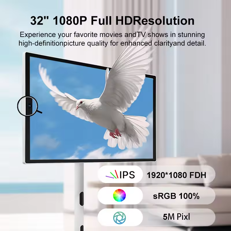 Vertical Display 27 32 Inch Portable Mobile Tv 5 Or 9h Battery Life Interactive Touch Screen Tv Smart Television With Wheels