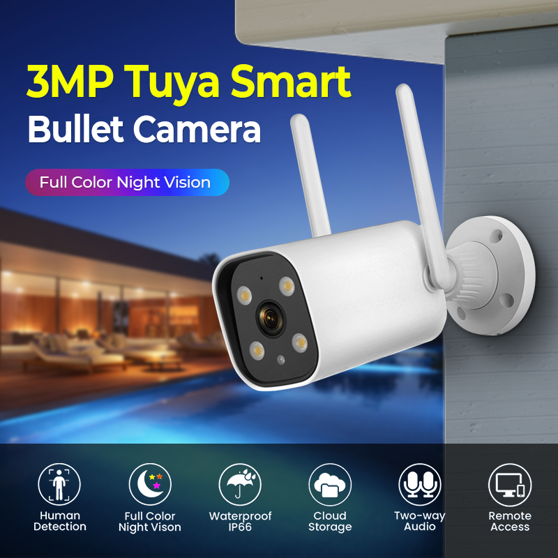 Outdoor humanoid detection Email Alerts tuya wireless ip bullet camera IR colorful night vision p2p cctv wifi mini camera