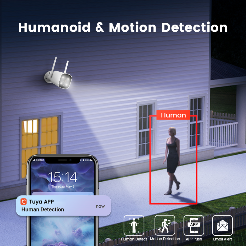 Outdoor humanoid detection Email Alerts tuya wireless ip bullet camera IR colorful night vision p2p cctv wifi mini camera
